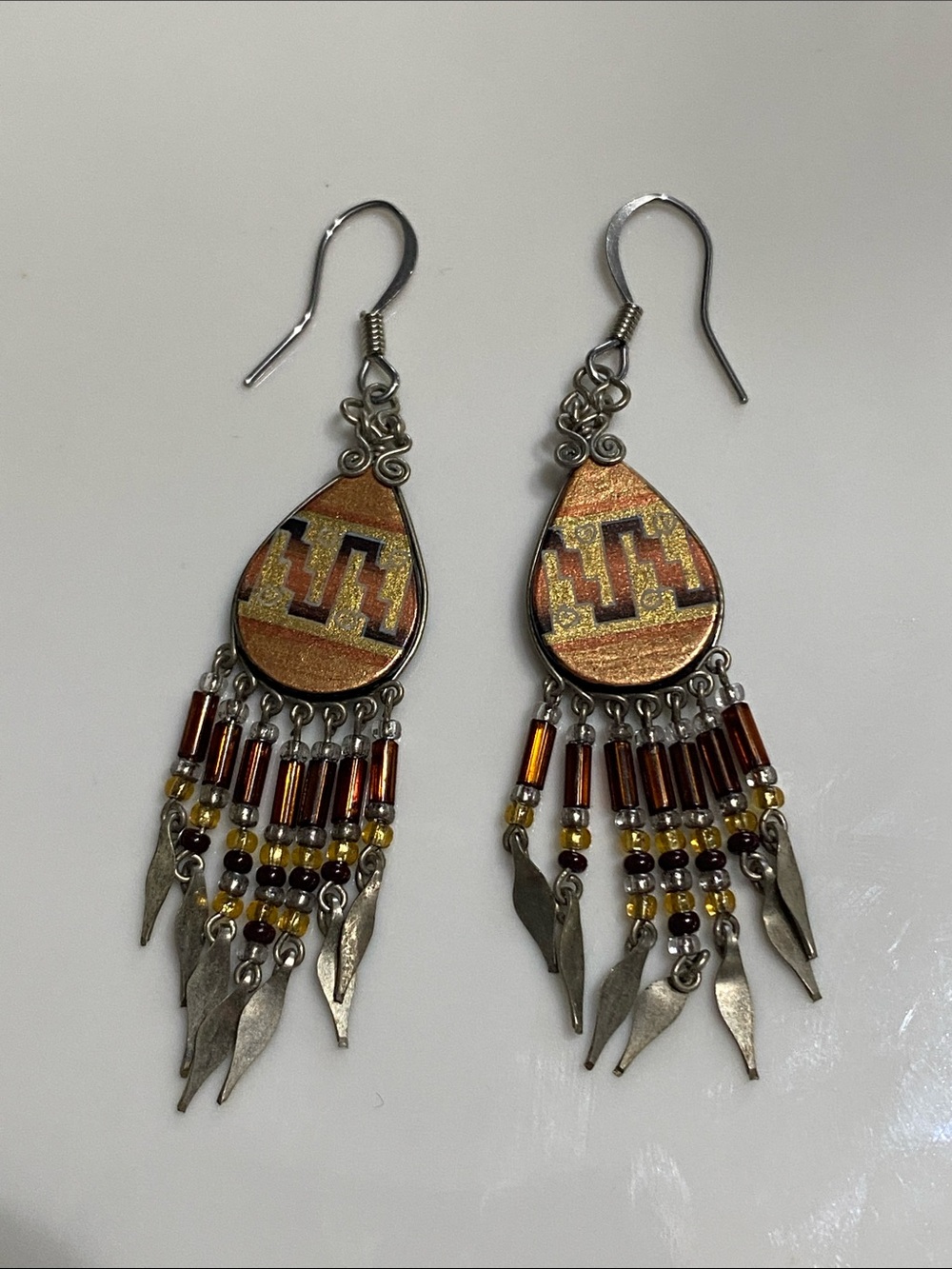 Boho Teardrop Dangle Earrings - Metallic Copper & Gold